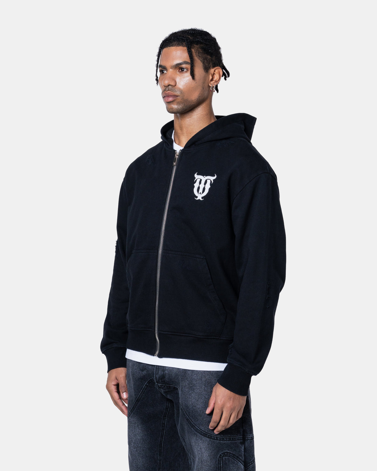 QT PEARL ZIPPER HOODIE BLACK