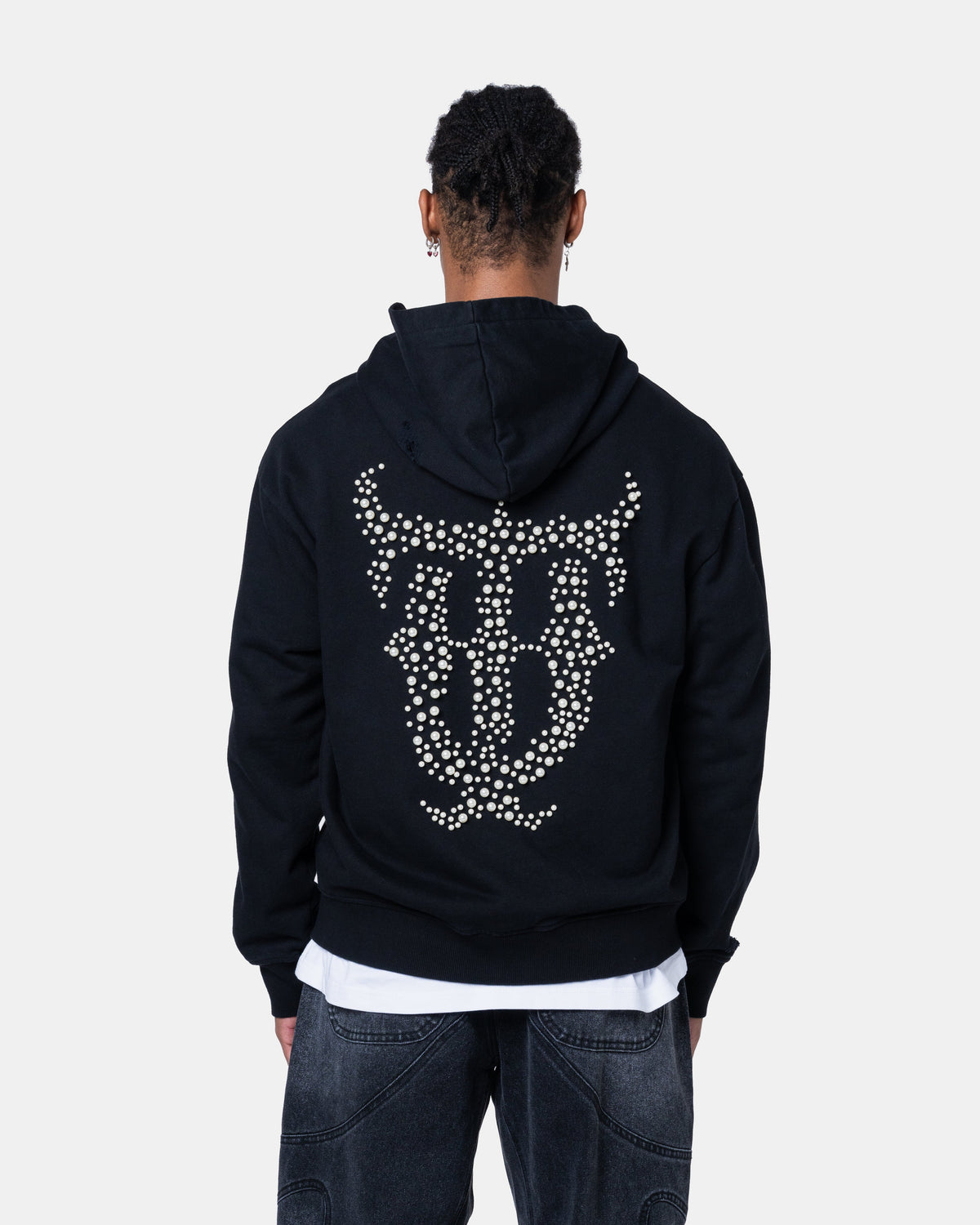 QT PEARL ZIPPER HOODIE BLACK