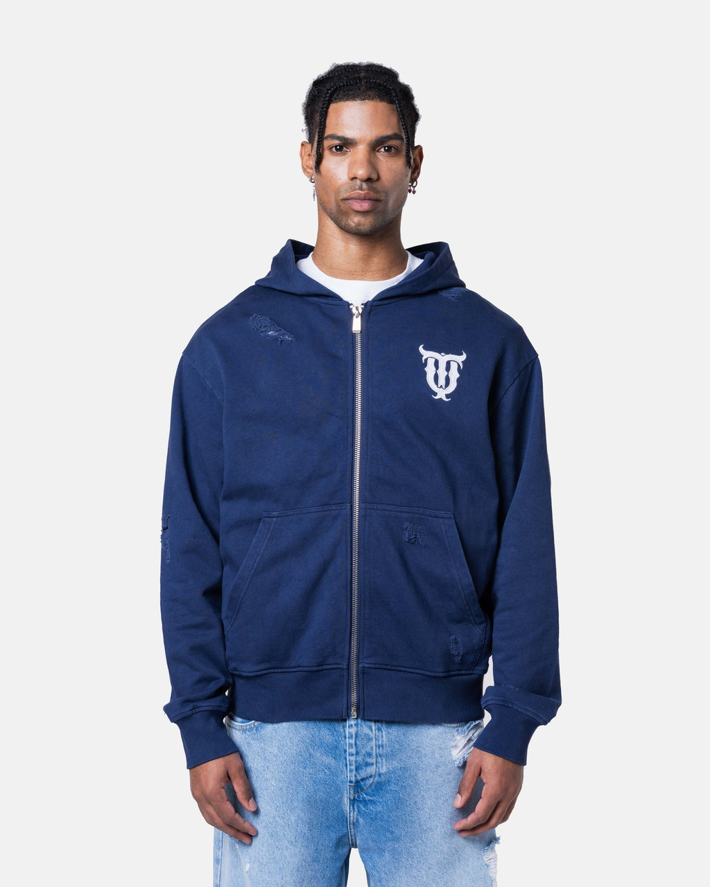 QT PEARL ZIPPER HOODIE BLUE