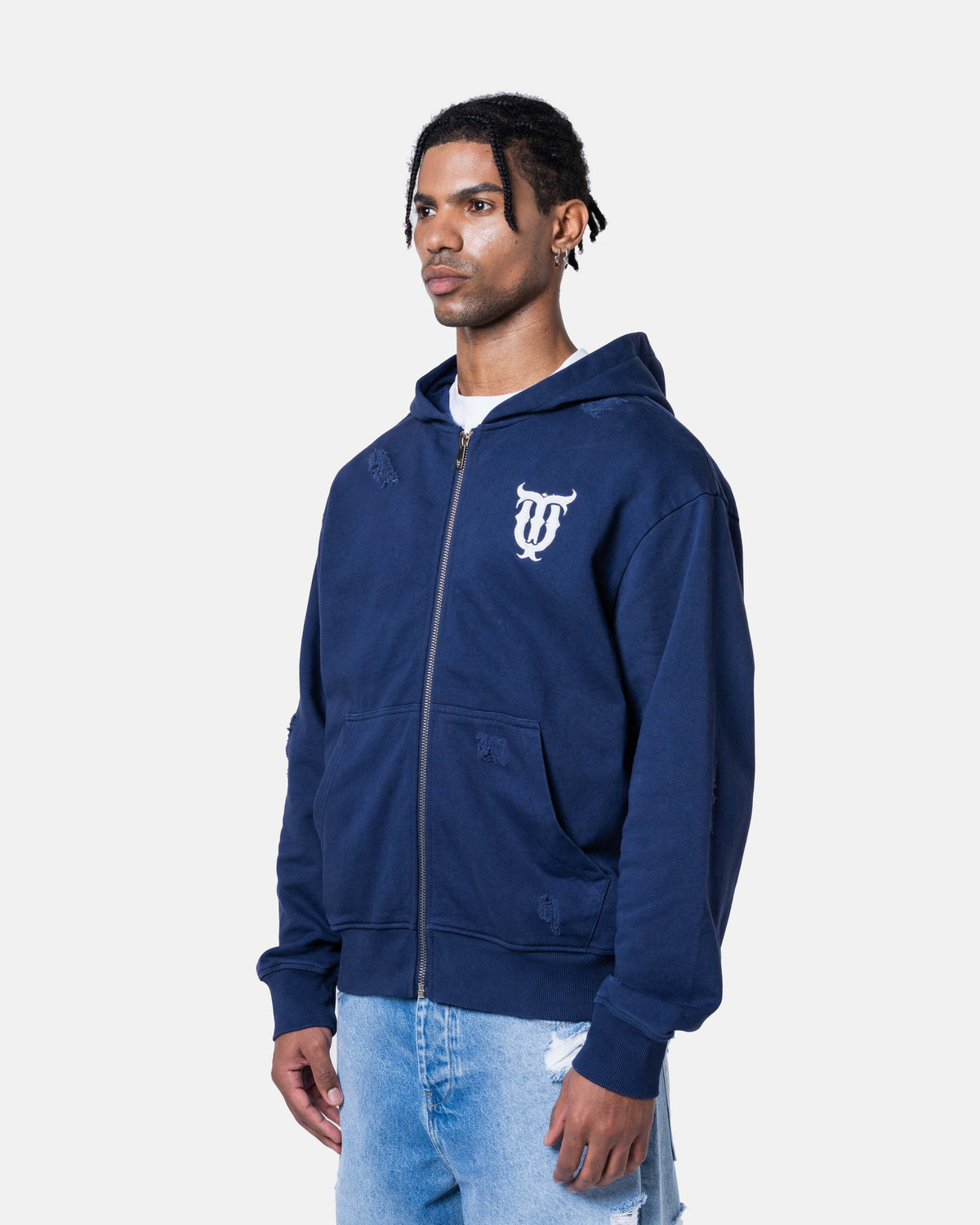 QT PEARL ZIPPER HOODIE BLUE
