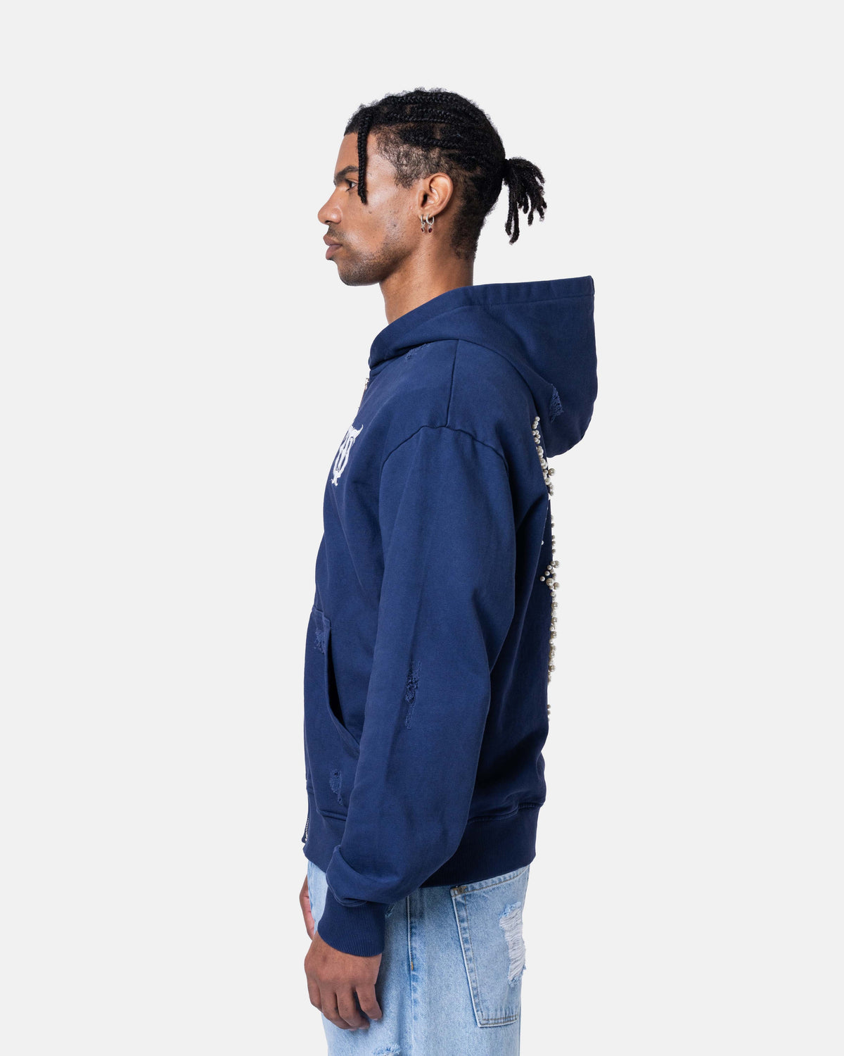 QT PEARL ZIPPER HOODIE BLUE
