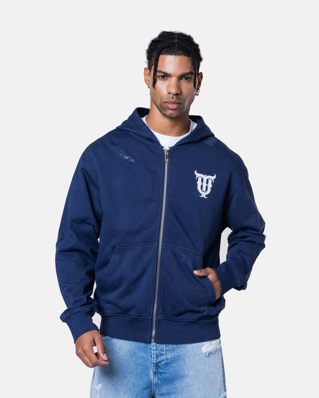 QT PEARL ZIPPER HOODIE BLUE