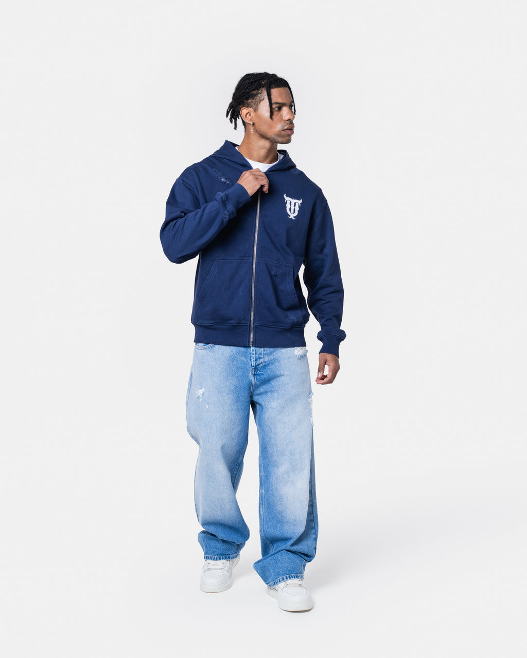 QT PEARL ZIPPER HOODIE BLUE
