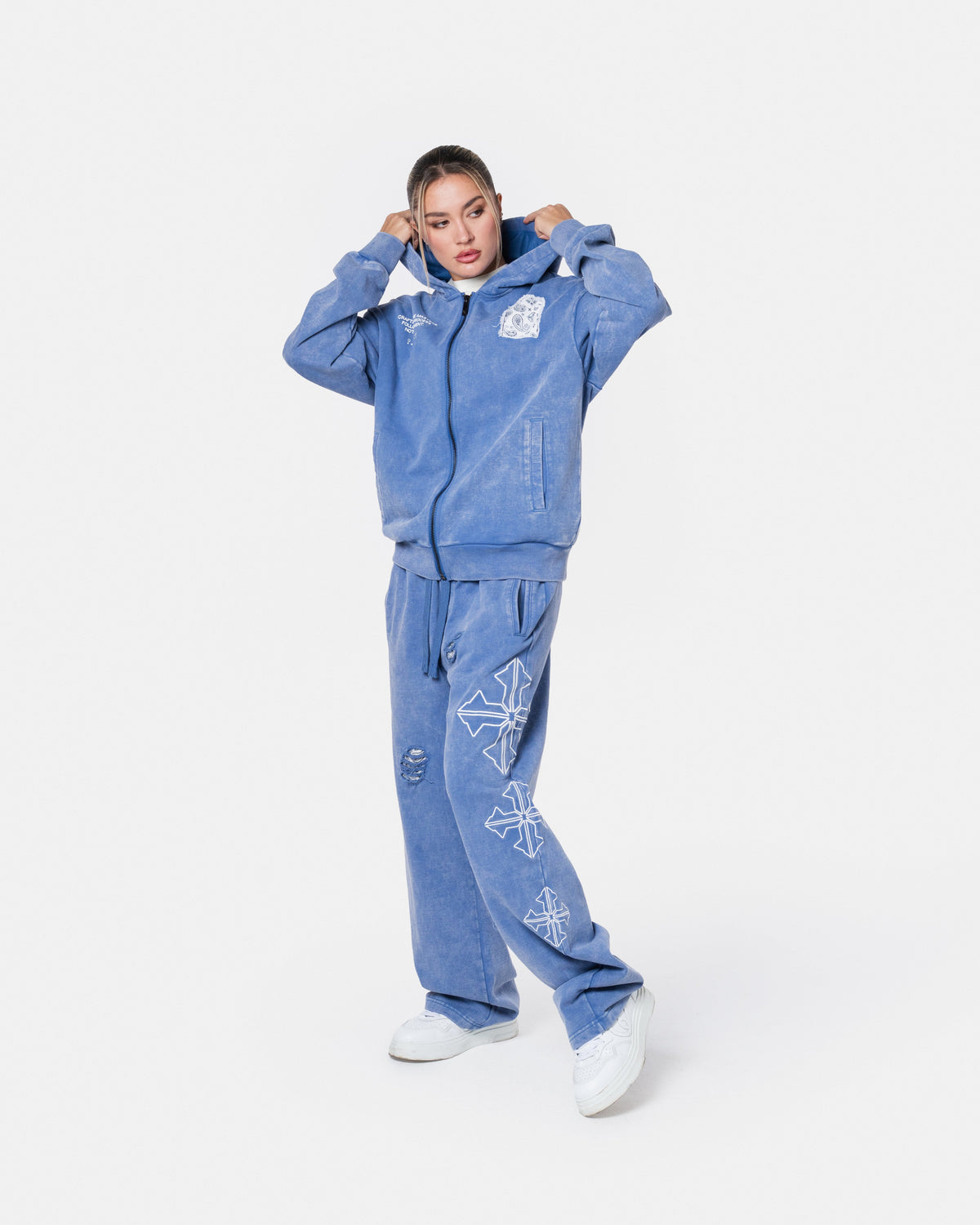 DESTROY ZIPPER HOODIE BLUE
