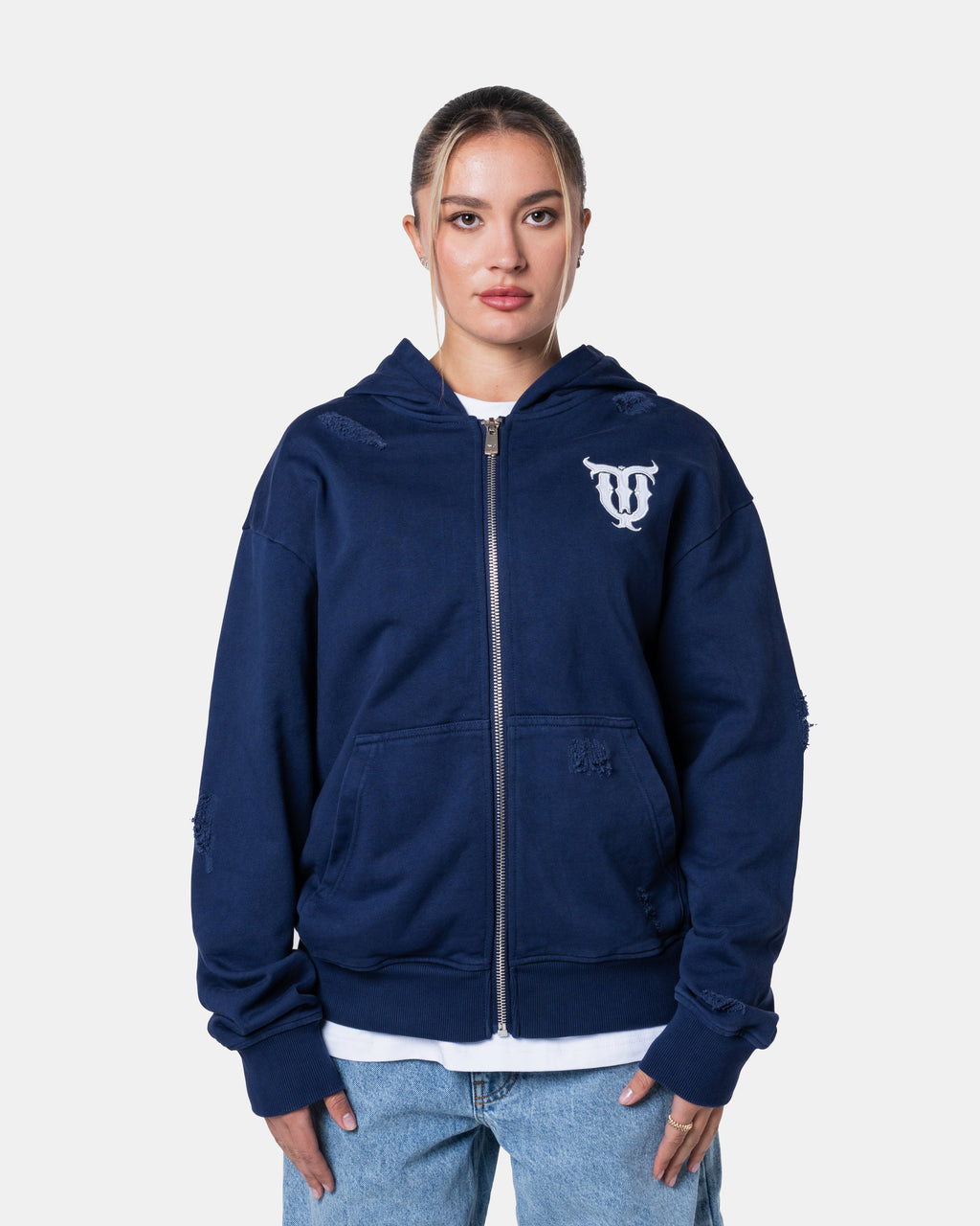 QT PEARL ZIPPER HOODIE BLUE