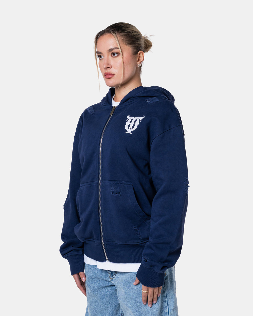 QT PEARL ZIPPER HOODIE BLUE