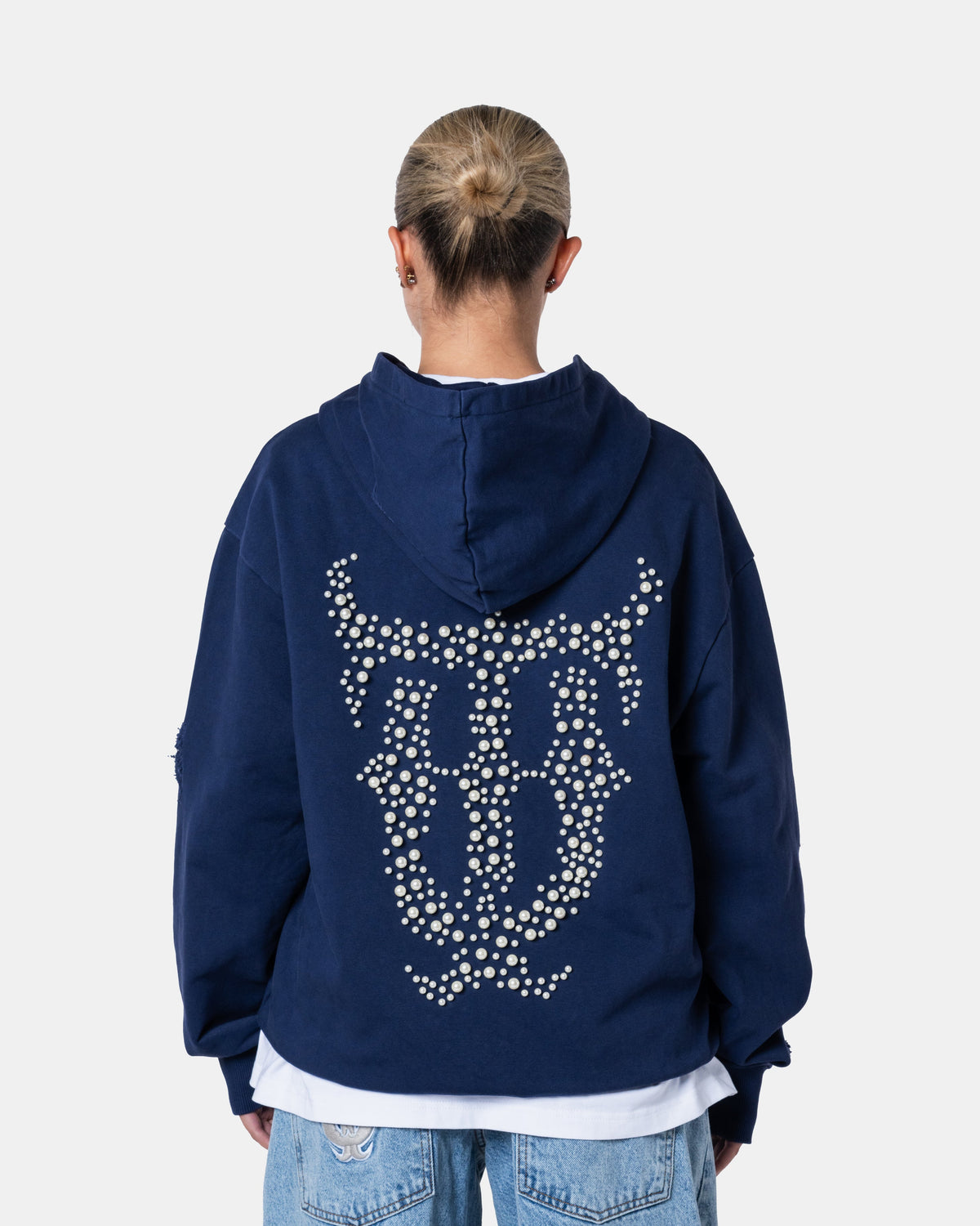 QT PEARL ZIPPER HOODIE BLUE