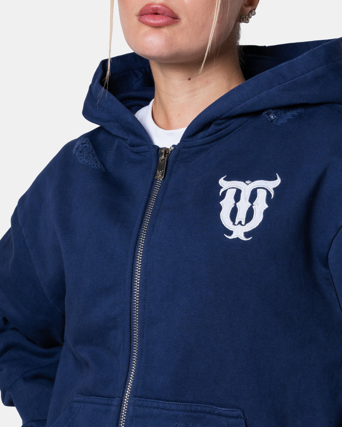 QT PEARL ZIPPER HOODIE BLUE