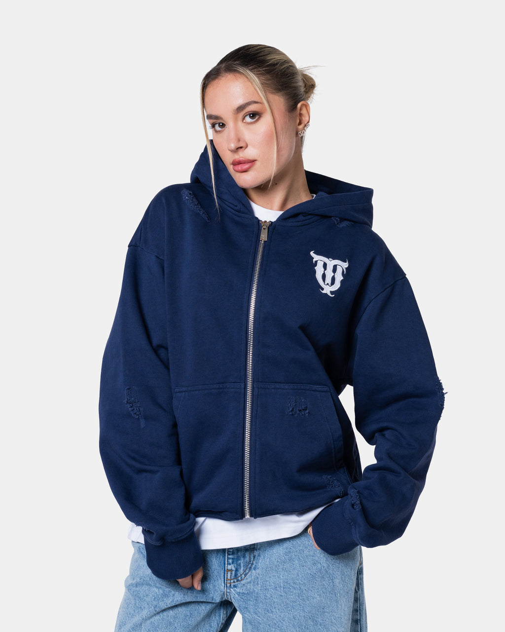 QT PEARL ZIPPER HOODIE BLUE